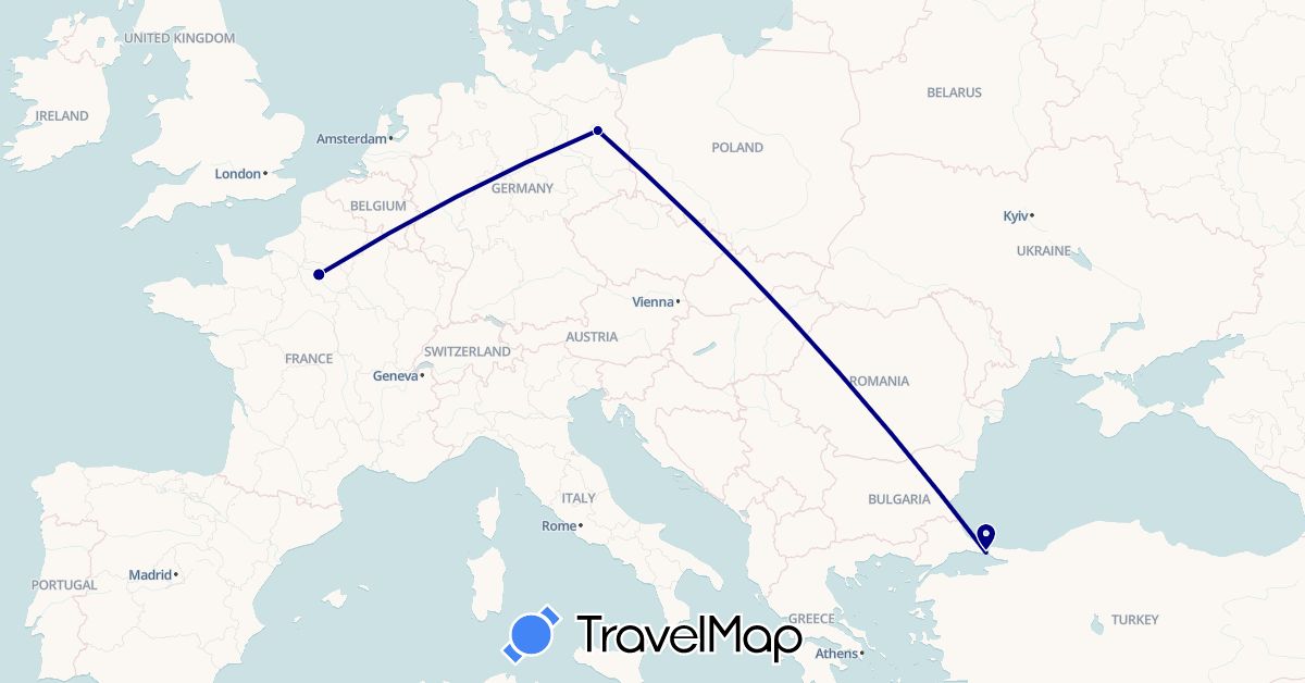 TravelMap itinerary: driving in Germany, France, Turkey (Asia, Europe)